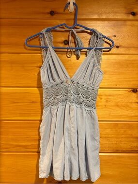 Blue Rain Crochet Romper